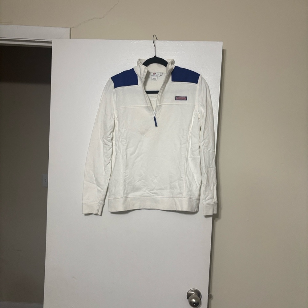 Vineyard Vines White and Blue Zip-Up Sweater